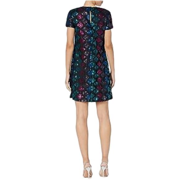 London Times Short Sleeve A-Line Dress in Black/Multi-Color Sequins, Sz 8P. NWT! - Picture 4 of 16